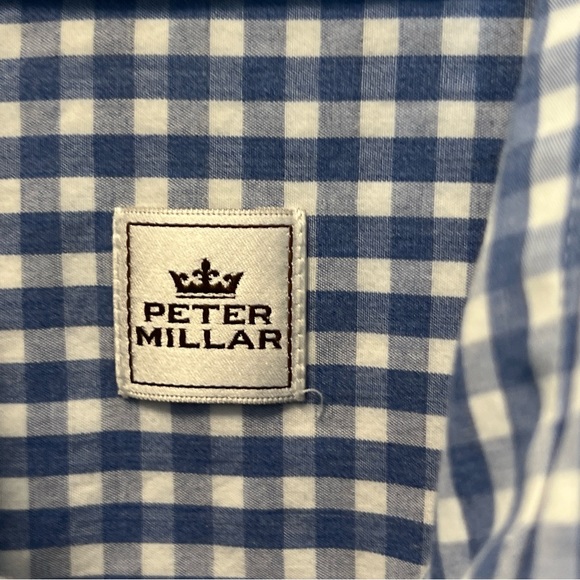 Peter Millar Checkered Blue White Button Up Long Sleeve Dress Shirt Men's Medium - Picture 3 of 10